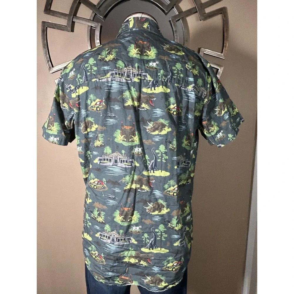 Jurassic World Youth Sz S 100% Cotton Jurassic Park Hawaiian Button Up‎ Shirt
